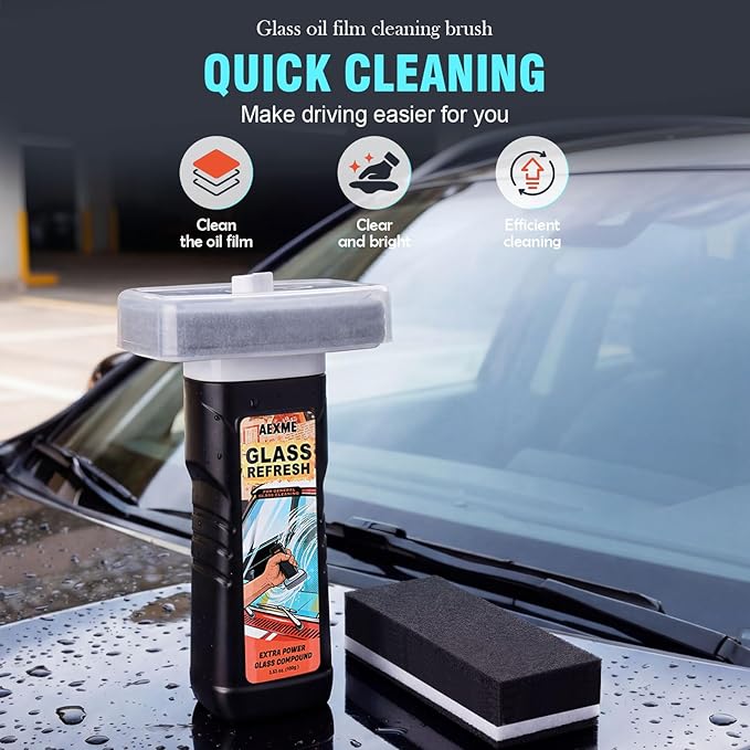 Windshield Oil Film Remover, Car Glass Cleaner Tool for Windshield & Windows, Remove Water Spots, Rain Marks, Haze & Grime, A