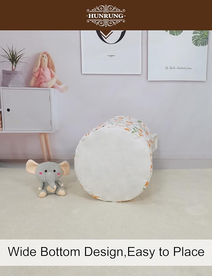 HUNRUNG Laundry Hamper,Large Canvas Fabric Lightweight Storage Basket Toy Organizer Dirty Clothes Collapsible Waterproof for 