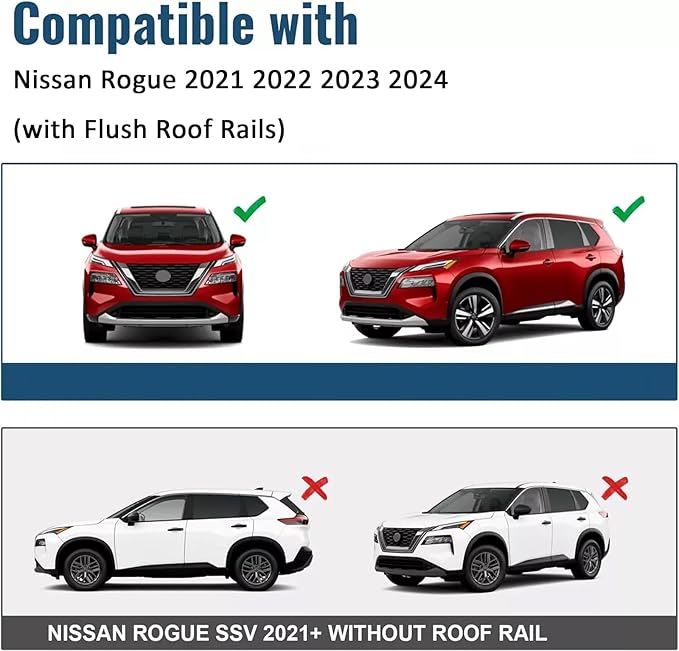 Roof Rack Cross Bars 2021-2024 Compatible with Nissan Rogue 2021 2022 2023 2024 (with Flush Roof Rails),Heavy Duty Aluminum Roof Rails Crossbars Rooftop Luggage Carrier