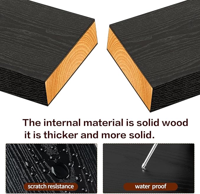 Solid Wood Floating Wall Shelves, Wall Mounted Display Bookshelf for Bedroom, Bathroom, Kitchen, Living Room, Decor Wall,Set 