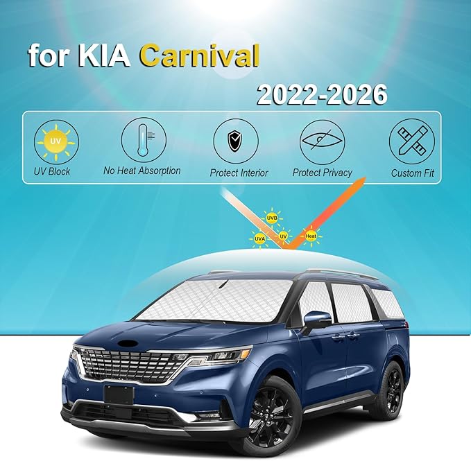 KMF 8pcs Thicken Sun Shades for Kia Carnival 2022-2025 2026 Accessories, Full Car Window Covers Sunshade for Windshield Side Rear, UV Block and Privacy Blackout for Car Camping Outdoor
