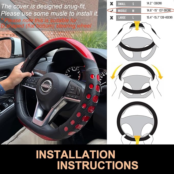 PINCTROT D Shaped Race Grip Steering Wheel Cover, Anti Slip Silicone Perforated Design with Soft Touch Padding, Enhanced Grip for Sporty Driving Flat Bottom 14.5-15 Inch (Racing Red)