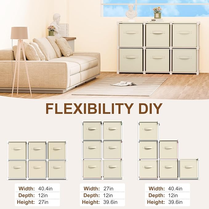 6 Cube Storage Organizer with Shelf Back to School Boxes 11 Inch Toy Storage Bins Closet Organizers Drawers Fabric Dresser fo