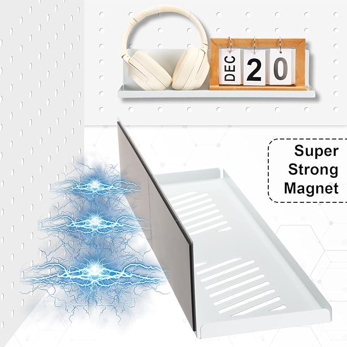 Therwen 4 Pack Magnetic Pegboard Shelves Wall Organizer Metal Pegboard Shelf Steel Tray Accessories Organizing Tools for Craf
