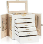 AKOZLIN Large 6-Tier Jewelry Box Lockable Leather Jewelry Storage Case with 5 Drawers for Women Girls Ring Necklace Earring B