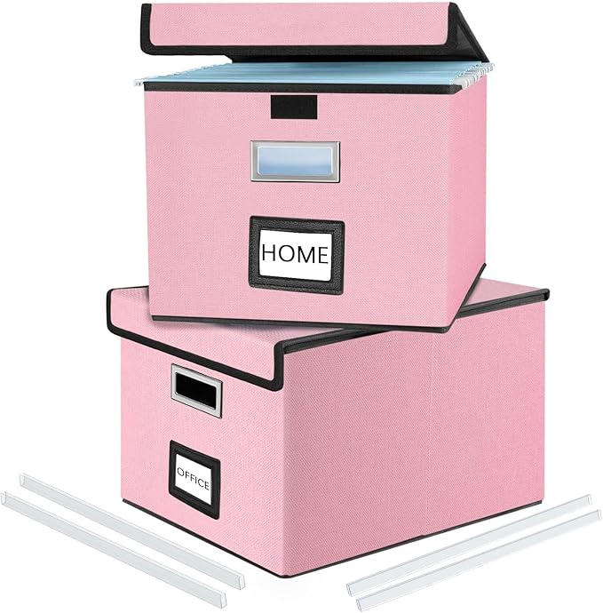 Huolewa Collapsible File Storage Organizer Boxes with Lids, Linen Document Storage, Universal Hanging Filing Organization Box