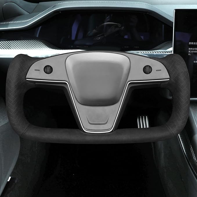 MEWANT Hand Stitched Tesla Model S Yoke Real Leather Steering Wheel Cover Wrap for Tesla Model S 2021-2023 / Model X 2021-2023 Tesla Yoke Steering Wheel Accessories