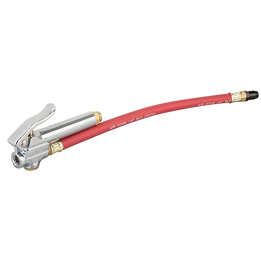 Steelman Straight Air Chuck Tire Inflator with Built-in Gauge and 12-inch Hose, Measures 10-90 PSI, Push-on Chuck, Steel Casing with Brass Fittings