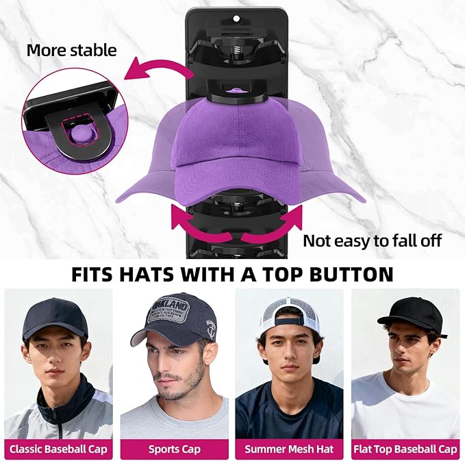 Spring Clip Hat Organizer for Baseball Caps – 2 Pack, Wall Hat Rack for Door & Closet – Keeps 20 Hats Tidy in Entryway, Dorm,
