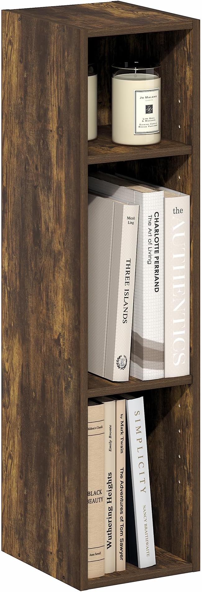 Furinno Fulda Book Shelf, 3-Tier Narrow Bookshelf, Bookcase with 8-in Width Storage Shelf, 9.3 x 7.9 x 31.5, for Living Room,