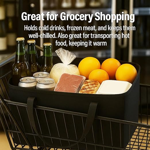 musbus 4-Pack insulated trunk organizer car cooler bag Food Insulated Grocery shopping bags, Black, reusable,zipper,foldable,tote,cold,for adult,for foodland,