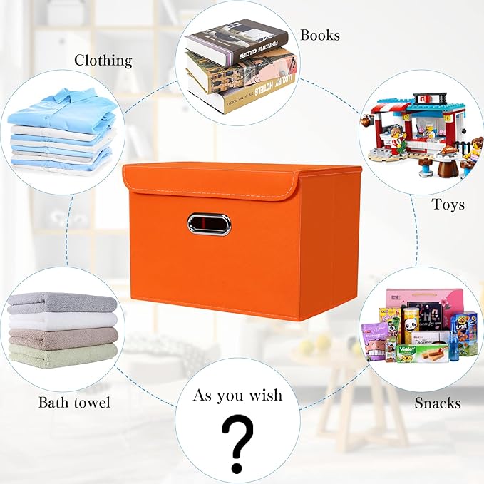 STOREONE Fabric Storage Cube Bins Foldable Organizer Container Collapsible Basket with Lids and Metal Handles, for Home, Bedr