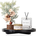 Round Decorative Tray Wood Bathroom Counter Organizer Farmhouse Kitchen Decor Wooden Riser for Soap Dish, Perfume, Candle, Sp