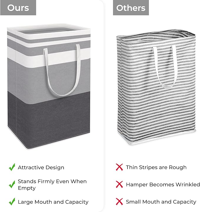 HomeHacks 3-Pack Large Laundry Basket, Waterproof, Freestanding Laundry Hamper, Collapsible Tall Clothes Hamper with Extended