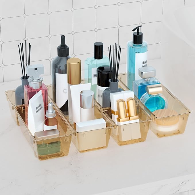 WOWBOX 12 Pack Clear Drawer Organizer Set, Acrylic Drawer Storage Trays, Storage Bins for Makeup, Cosmetics, Jewelries, Utens
