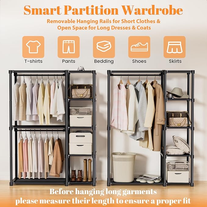 Mavivegue 4-Tier Portable Closet with Shelves & Hanging Rod - Portable Wardrobe Closet for Bedroom, Closet, Dorm - Easy Assem