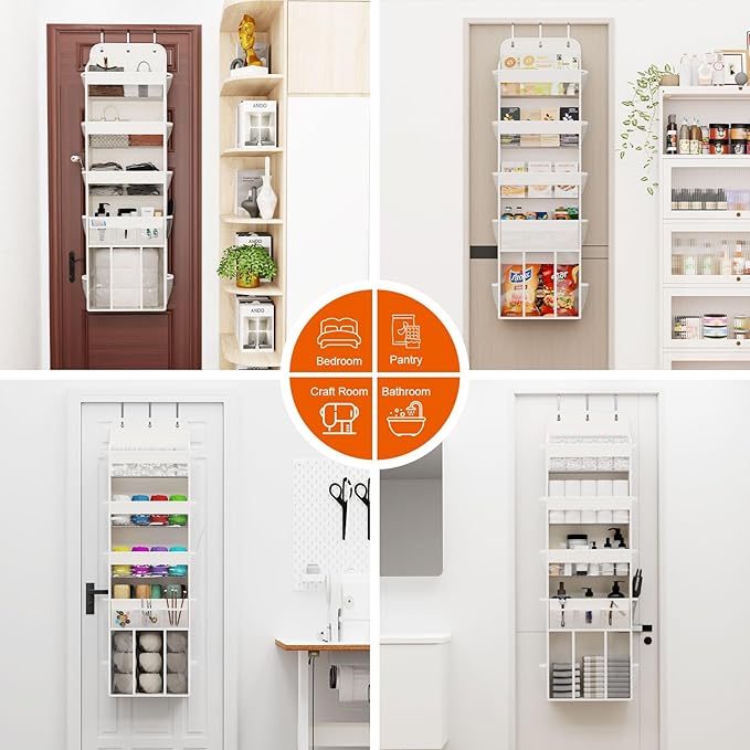 OneDream 5-Tier Over the Door Organizer with Removable Storage Caddy, Baby Clothes Organizer for Nursery, Hanging Behind Door