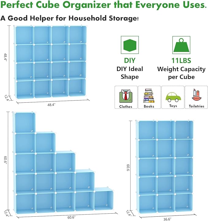 C&AHOME Cube Storage Organizer, 16-Cube Shelves Units, Plastic Storage Cubes, DIY Closet Organizer, Modular Closet Storage Sh