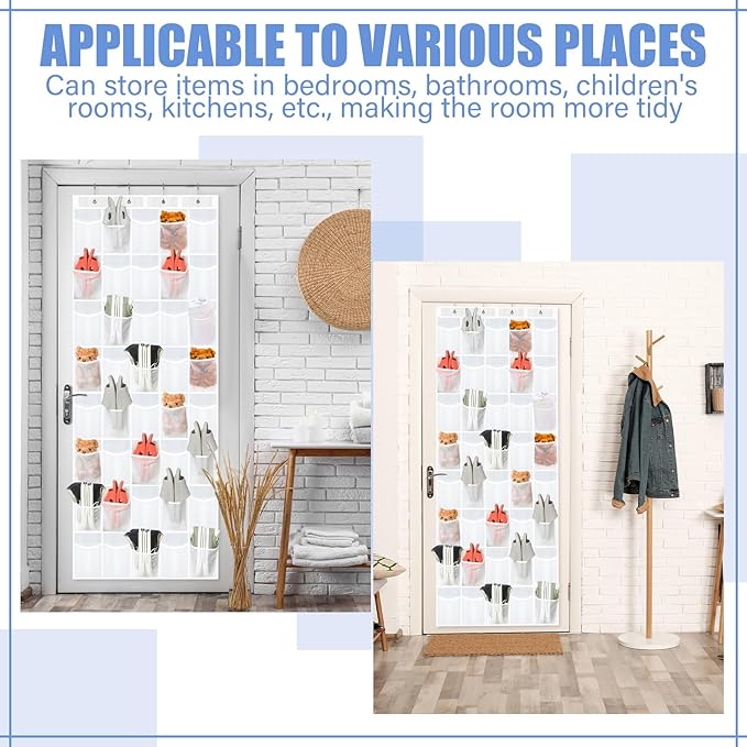 Windyun 40 Over the Door Shoe Organizer Large Breathable Mesh Pocket Clear White Hanging Shoe Rack for Closet Behind Door Han