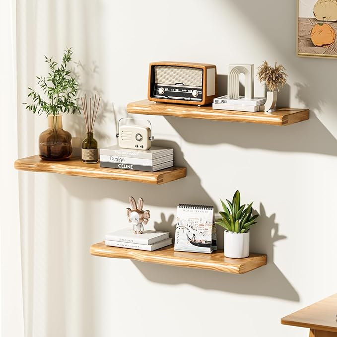 Floating Shelves for Wall 24 Inch Wooden Floating Shelves Live Edge Shelf with Unique Natural Grain Wall Mounted Rustic Pine 