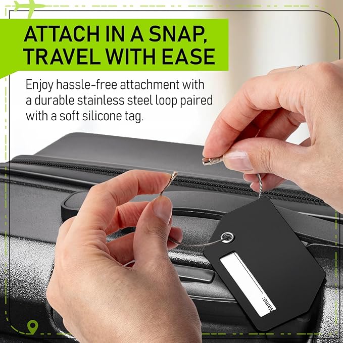 Untethered Ultimate Travel Set: 4 Premium Luggage Straps and 4 Silicone Tags - Secure & Identify Your Bags with Ease (Black +