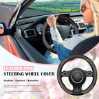 SuperKaKa Gray and Black Car Steering Wheel Cover 2025, Universal Auto PU Cute Breathable Slip-Proof Comfort Imitation Leathe