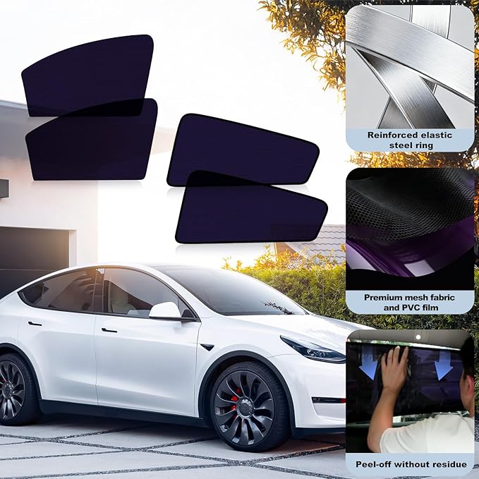 XCBYT Side Window Sunshade for Tesla Model Y 2020–2024 | Rear & Front Static Cling Side Window Covers, Semi-Transparent Privacy & UV Protection | Not for 2025–2026 Model Y Juniper