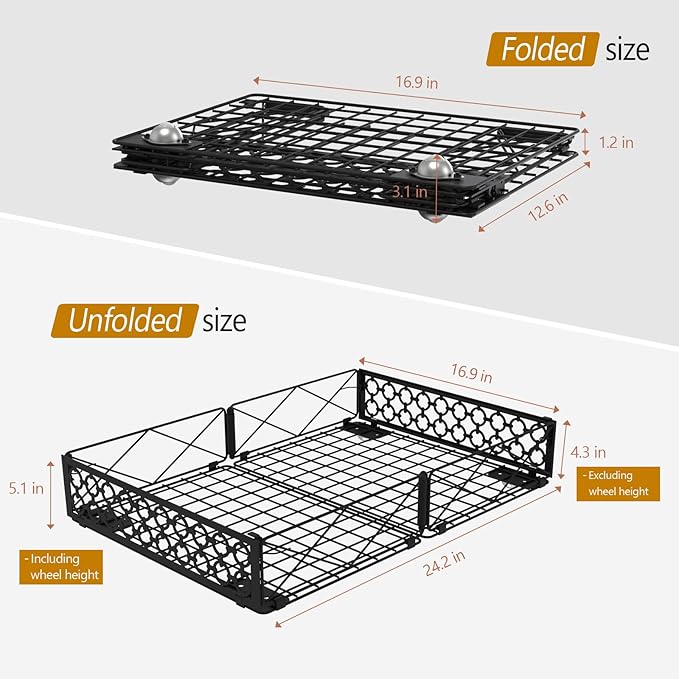 NADAMOO Under Bed Storage with Wheels, 2 Pack Rolling Under Bed Storage Containers，Foldable Metal Under the Bed Organizer Bin