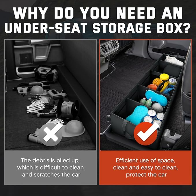 Under Seat Storage - Truck Underseat Tool Box Organizer with 3 Removable Dividers for 2015-2025 2026 Ford F150 SuperCrew Cab
