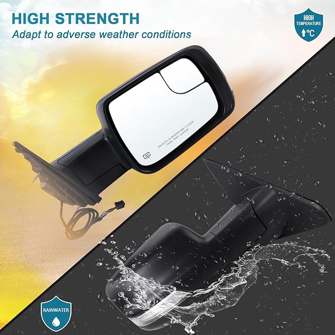 Right Passenger Side Mirror Compatible With 2019-2026 Ram 1500 With Manual Folding Power Glass Heated Turn Signal Puddle Light Matte Black Replace#5ZK42KARAH (8Pins)
