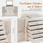 Dajasan Large Jewelry Organizer Box, Jewelry Boxes for Women Girls, 6-Tier Jewelry Storage Organizer with Mirror for Necklace