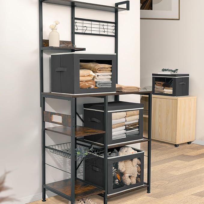 Homsorout Stackable Storage Bins with Lids - Large Storage Box with Lids, Foldable Closet Boxes for Organizing, Wardrobe Clot
