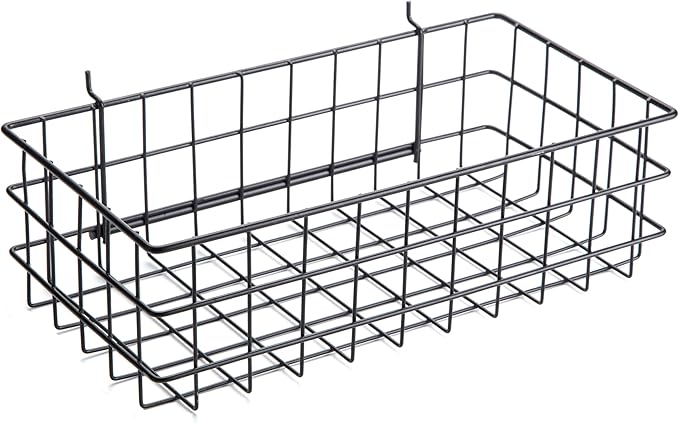 Pegboard Basket Size L, Black - Hooks to Any Peg Board - Square Style Wire Shelf Baskets - Organize Tools, Workbench, Accesso