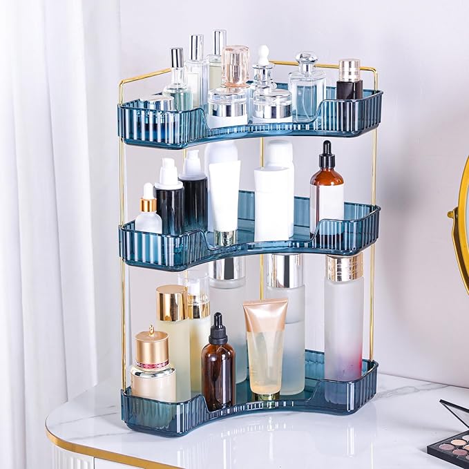 Corner Bathroom Counter Organizer Bathroom Countertop Shelf Makeup Organizer for Vanity Perfume Tray for Corner Storage (3 Ti