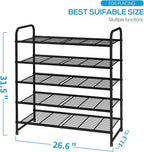 Simple Trending 5-Tier Stackable Shoe Rack, Expandable & Adjustable Shoe Organizer Storage Shelf, Wire Grid, Black