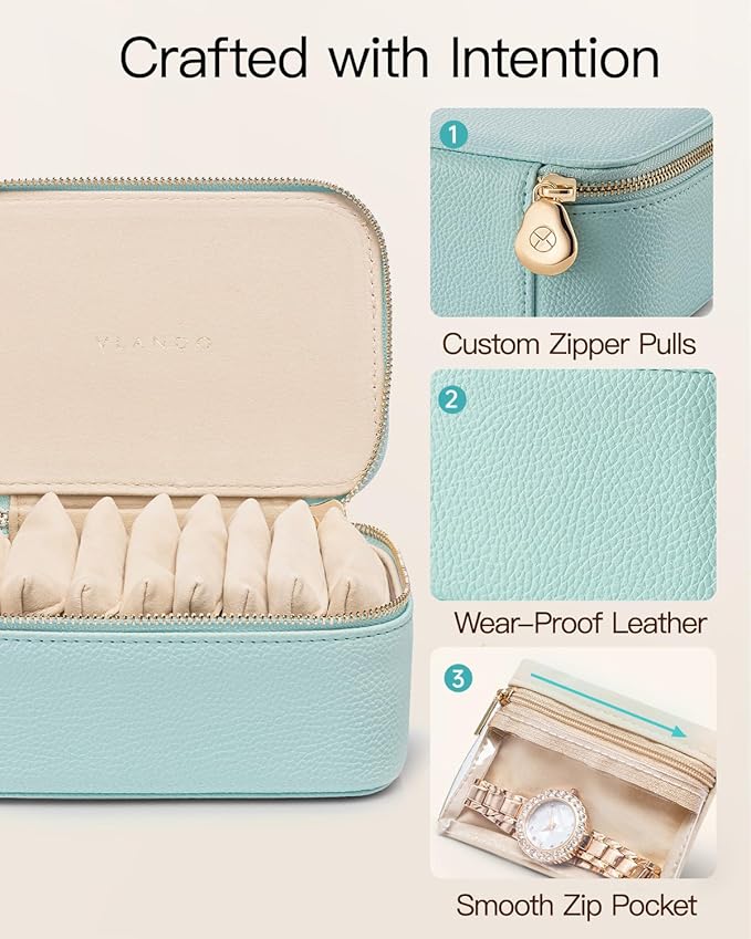 VLANDO Jewelry Travel Organizer with 8 Velvet Jewelry Bags Travel Jewelry Storage Box Jewelry Case for Necklace Rings Earring