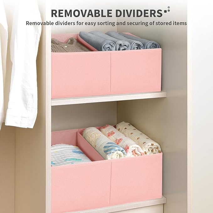 DIMJ Large Closet Shelf Organizer Bins 6 Packs with Handles and Divider, Fabric Trapezoid Storage Baskets, Foldable Clothes C