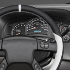 MEWANT Hand Stitch Steering Wheel Cover for Chevy Silverado 1500 2003-2006 Black White Faux Leather Steering Wheel Wrap