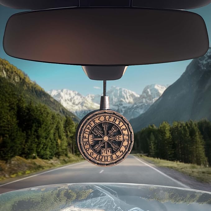 Wood Car Air Freshener — Handmade Car Air Freshener — Vegvisir Designed Fragrance Oil Diffuser in Wooden Gift Box — Aromather