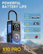 Fanttik X10 Pro Portable Tire Inflator for Compact Car, 35s Fast Inflation Air Compressor with Digital Pressure Gauge and Powerful Battery, 150PSI Cordless Air Pump for Cars, Motorcycles, Bikes, Balls