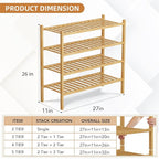 4 Tier Bamboo Shoe Rack Storage Organizer for Closet, Multifunctional Stackable Free Standing Shoe Shelf Organizer for Small 