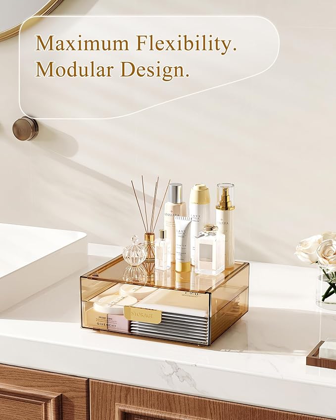 Makeup Organizer Countertop with Drawers & Lid, Skincare Organizer for Vanity, Large Cosmetic Organizer & Display Cases and S