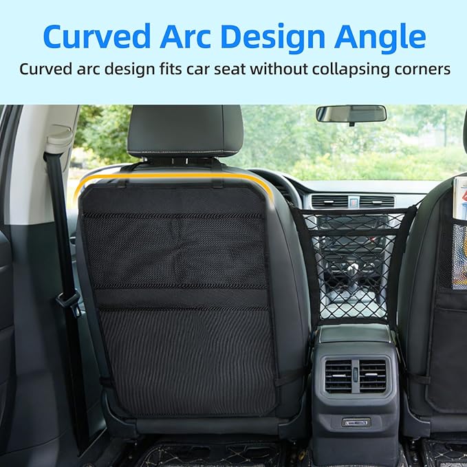 Back Seat Cover for Kids – 2 Mesh Pockets + 1 X-Large Storage Organizer, Waterproof Car Seat Back Protector for Vehicles, Protects Upholstery from Dirt, Mud & Scratches, Black (1)
