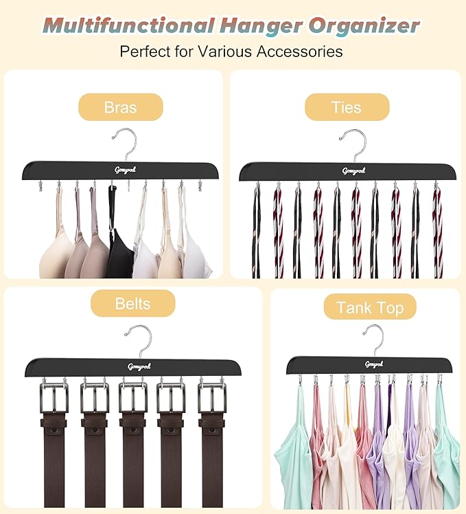 Gomyrod Bra Hanger for Closet, 2 Pack Tank Top Hangers w/20 Hooks Holds 40 Bras, Capacity Foldable Wood Space Saving Hanger, 