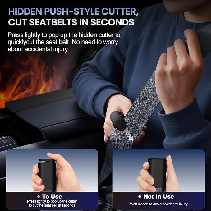 Dual-Head Car Safety Hammer, Upgraded 2-in-1 Window Breaker & Seatbelt Cutter for Traffic Accidents and Emergency Rescue, Und