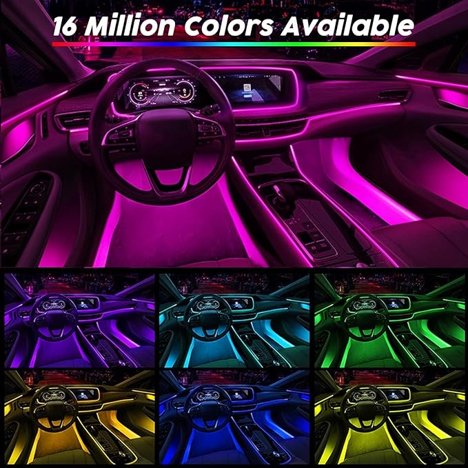 Interior Car Lights, SAMGCHI USB Car LED Strip Lights, Car Ambient Lighting Kit with 236 inches Fiber Optic, RGB EL Wire Lights APP and RF Remote Control Music Sync and DIY Mode DC 12V