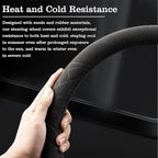 Car Leather Steering Wheel Cover - Panapi Material, Universal 14.5-15 Inch Leather Anti-Slip Breathable Auto Steering Wheel C
