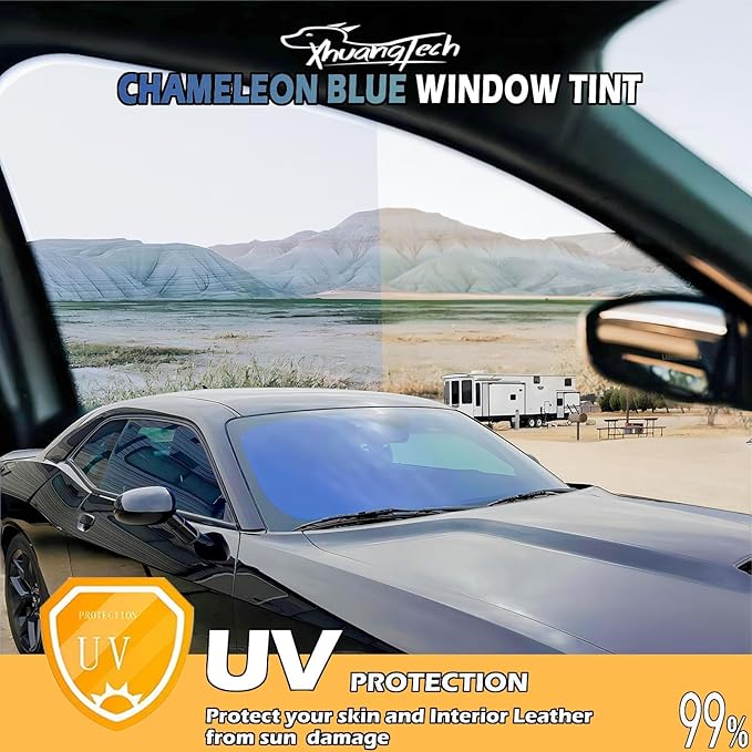 XhuangTech Car Tints for Window, 70% VLT Blue Window Tint for Cars, Front Windshield Tint UV Heat Blocking, One Way Privacy Window Film Chameleon Blue (59.84" in x 98.43‘ Ft)