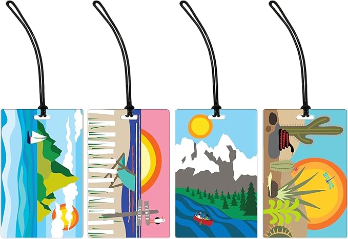 R. Nichols Landscapes Luggage Tag Set - Sturdy Waterproof Plastic Travel Labels for Baggage, Suitcases, Backpacks, and Diaper
