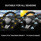Suede Steering Wheel Cover for Tesla Model 3/Y, Anti Heat, Breathable, Anti-Slip, Leather Steering Wheel Cover 14-14 1/4 in (35.5-36 cm) (Black-01)